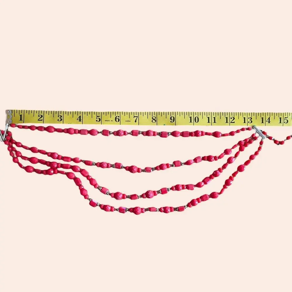 Vintage Red Four Strand Necklace Western Germany Faceted Acrylic AB Finish